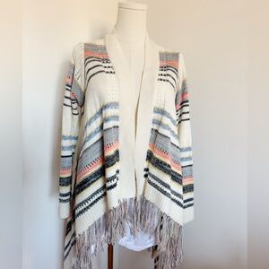 Full tilt southwest striped open sweater knit tribal boho fringe size M